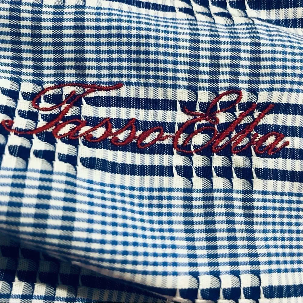 Tasso Elba Blue Plaid Buttons Down Long Sleeve Flip Cuff Sz M (15-151/2) Shirt